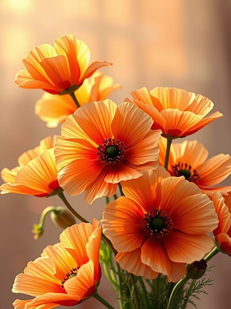 Orange and White Poppies Bouquet in Watercolor Style