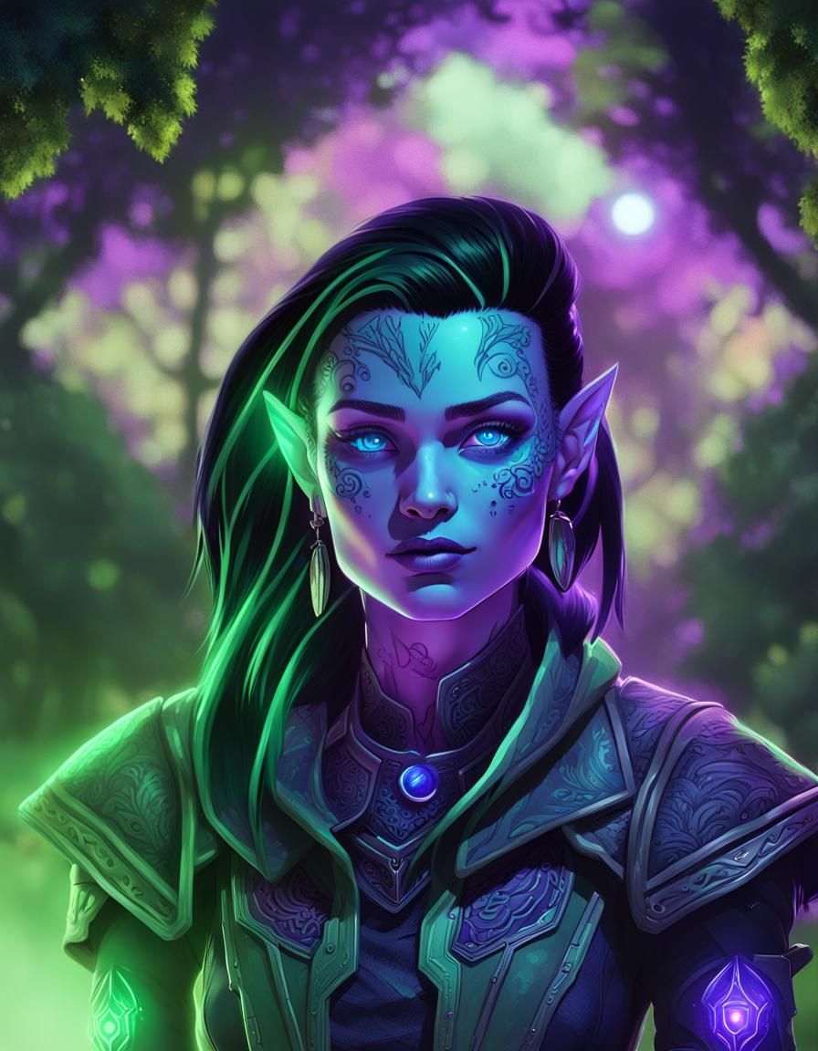 Sci-Fi Elf Portrait with Neon Accents