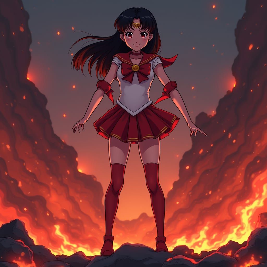 Heroic Sailor Mars in Flowing Lava, Cel-Shaded Style