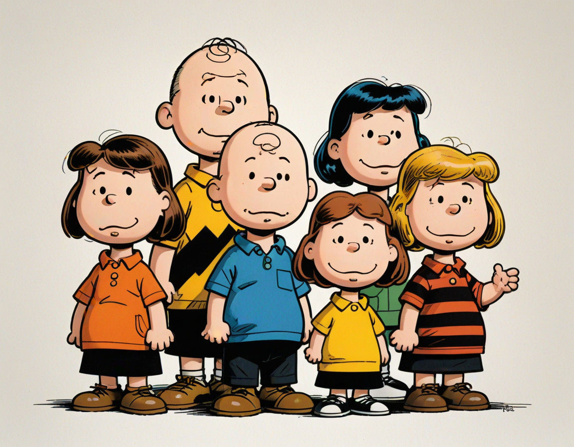 Vicious Peanuts Gang Characters in a Colored Ink Drawing