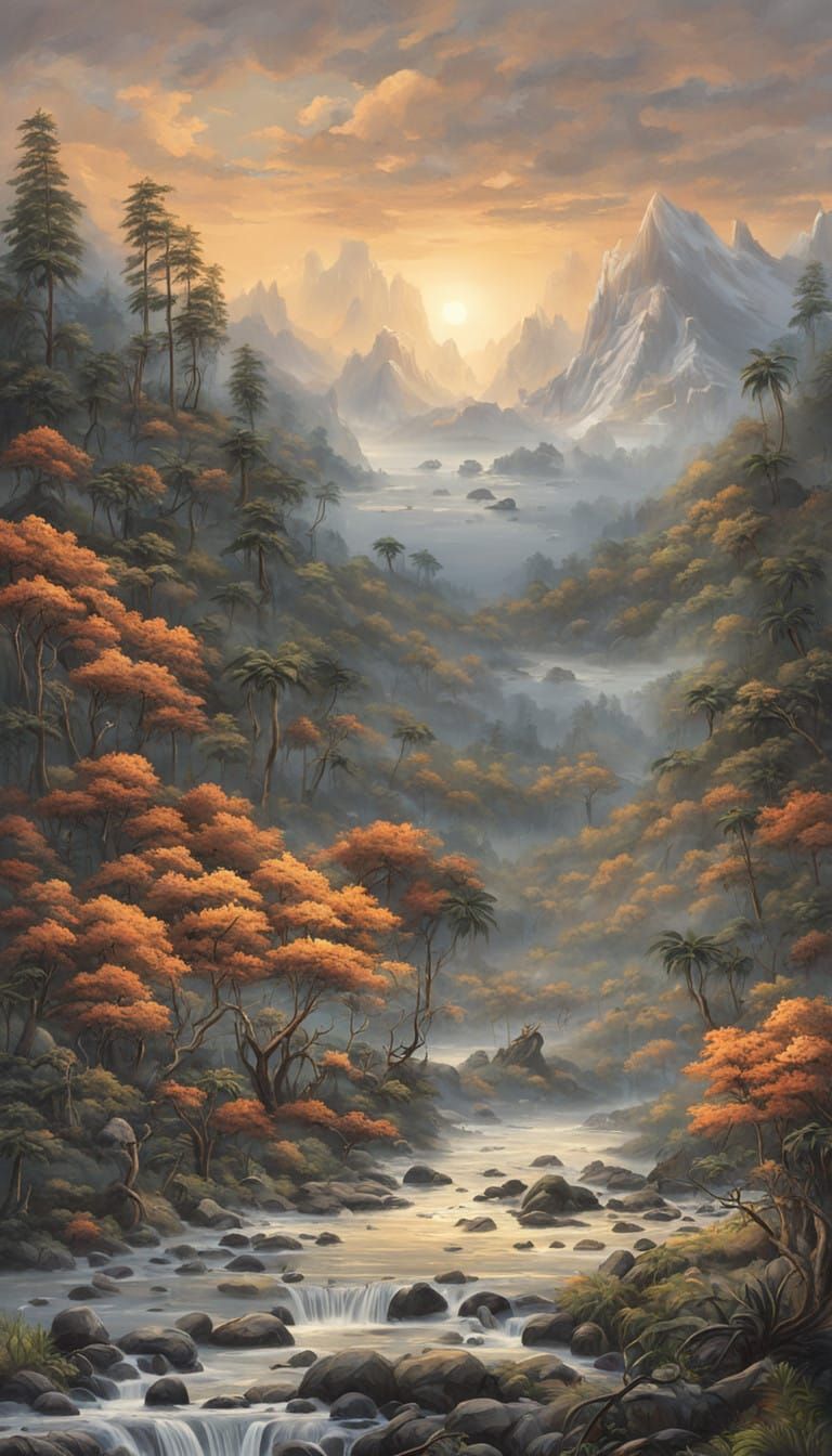 Majestic Amazonian Forest Trail with a Colossal Volcano in t...