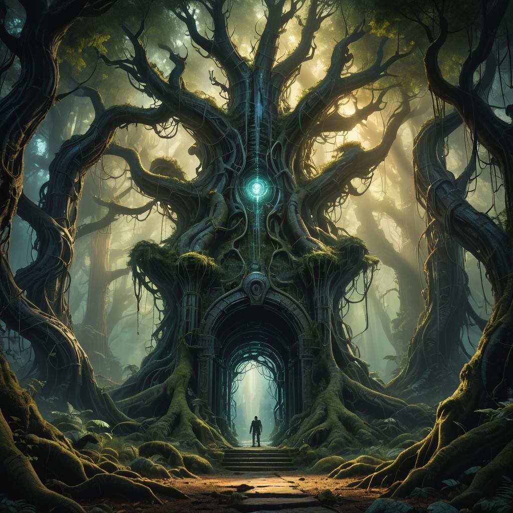 Ethereal Portal in Ancient Forest: Fantasy Concept Art