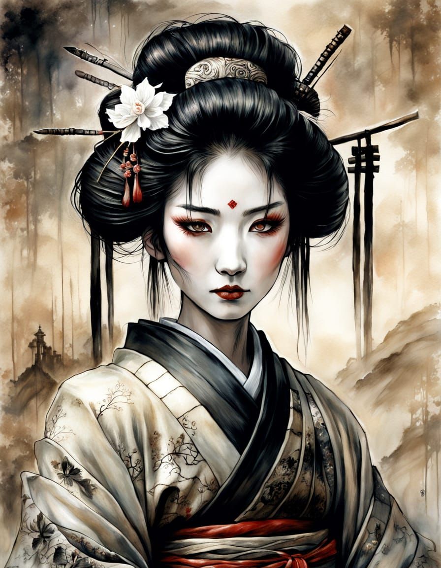 Geisha Portrait in Dark Fantasy Style