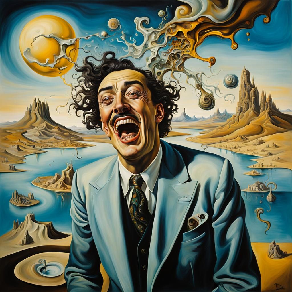 Chaotic Surrealism: A Laughing Man in Dali Style