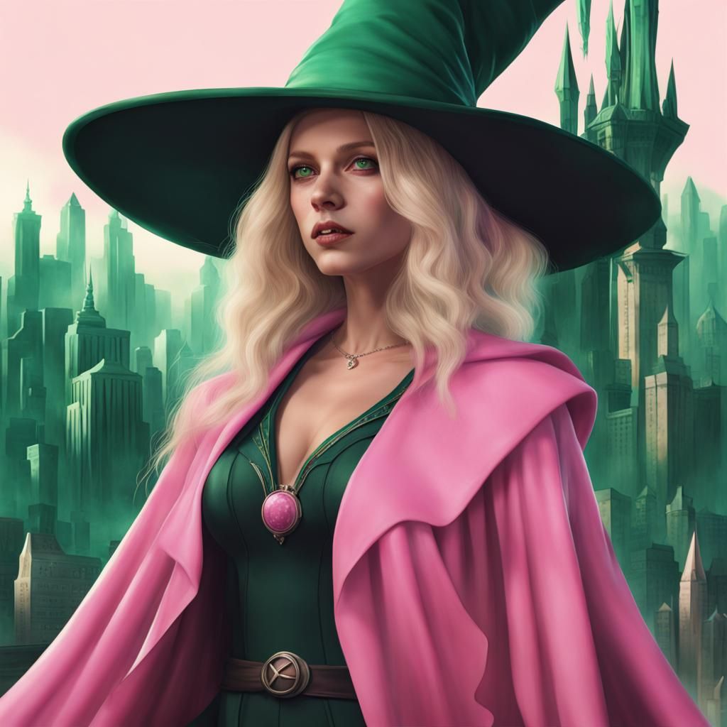 Blonde Witch in Pink in Emerald City