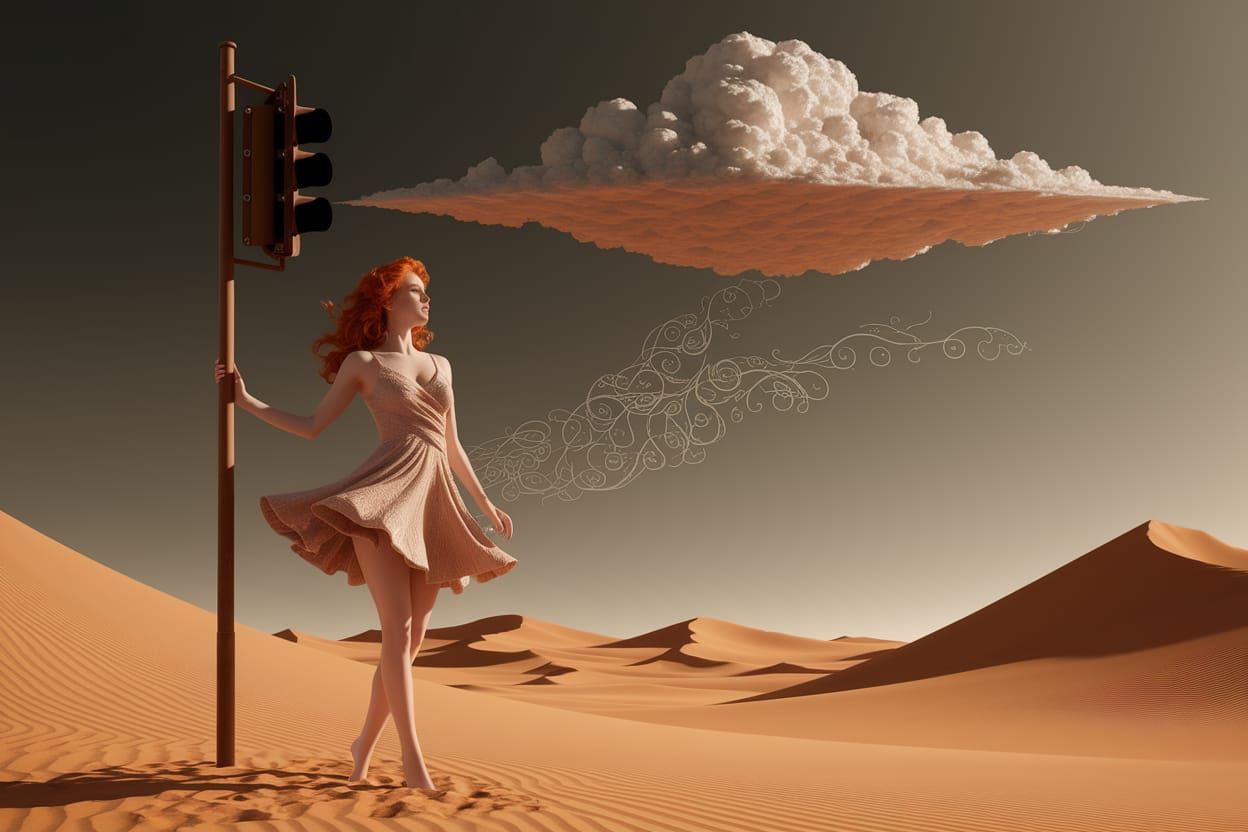 Woman in Desert with Traffic Light, Sarati Style