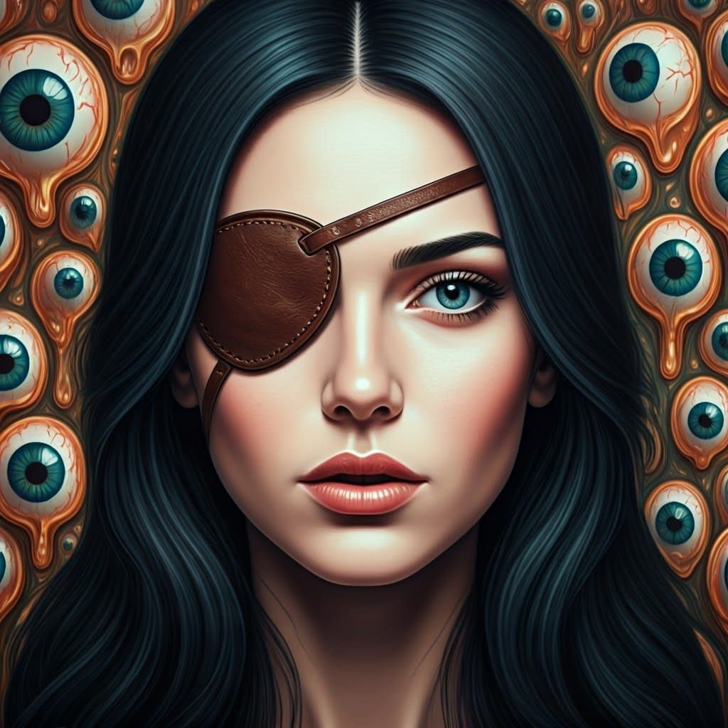 Woman in Leather Eyepatch Gazing into Melting Eyeball Dreams...