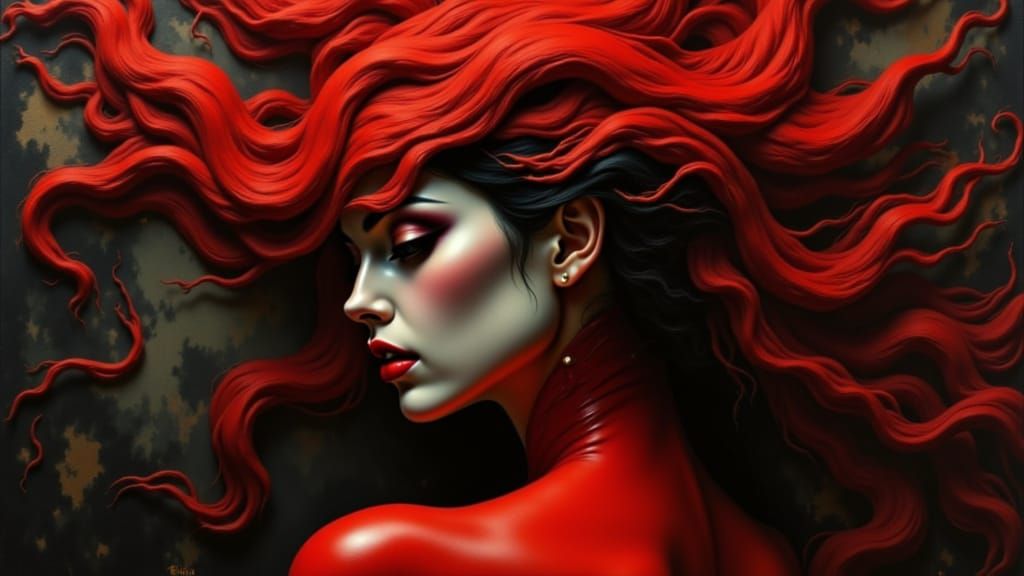 Lempicka-Inspired Goddess of Crimson Splendor