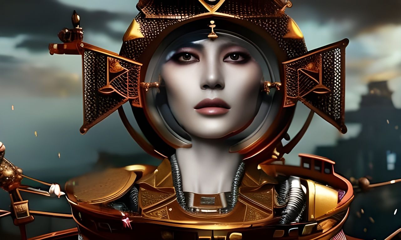 Hyperdetailed Robotic Goddess in Gold and Silver