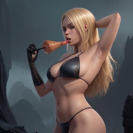 Giantess in Bikini with Tiny Man: Detailed Matte Painting