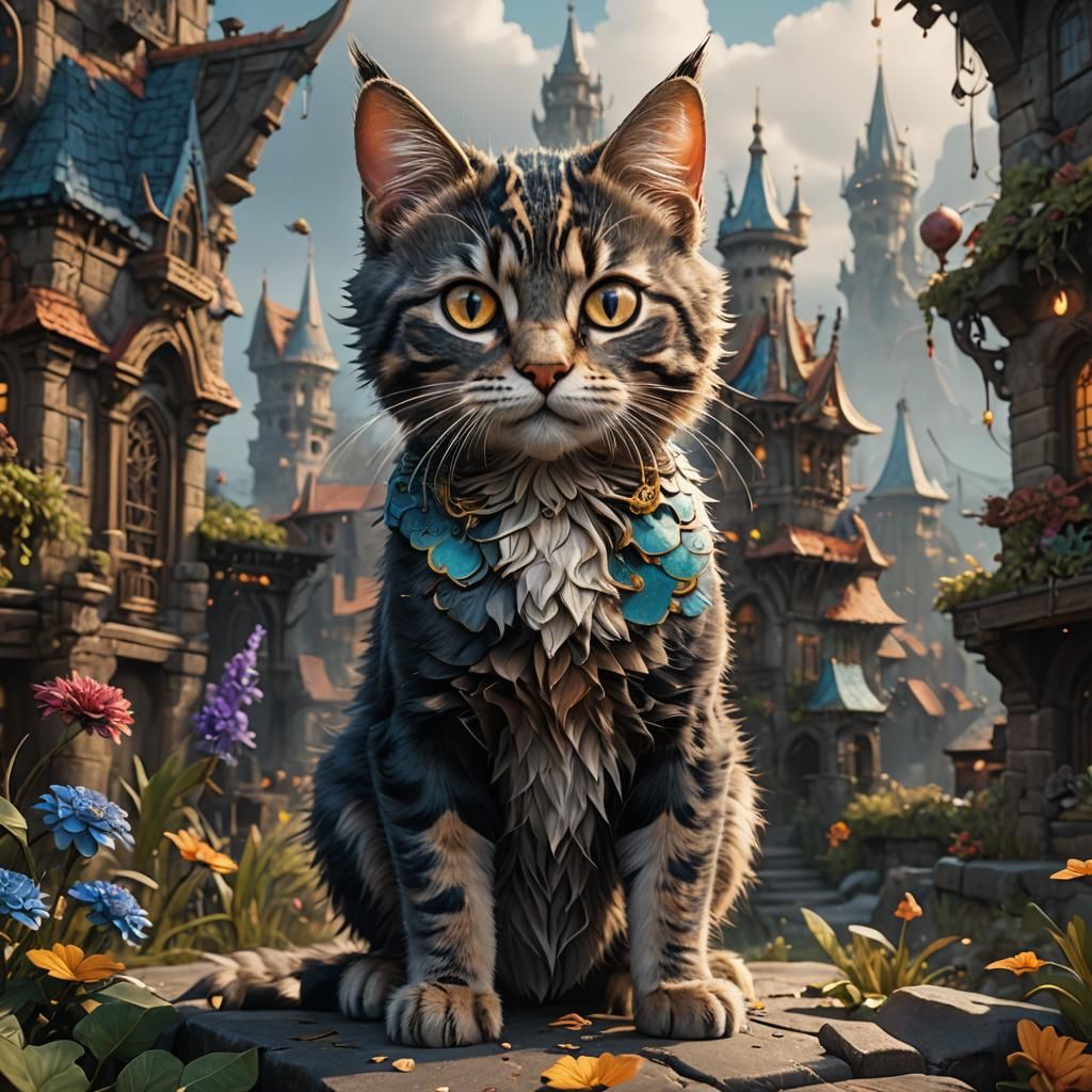 Fantastical Tiny Cat in Detailed Matte Painting
