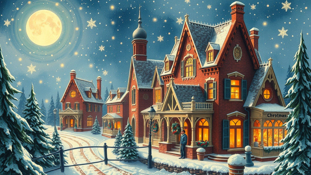 Victorian Christmas Town Snow Globe Card