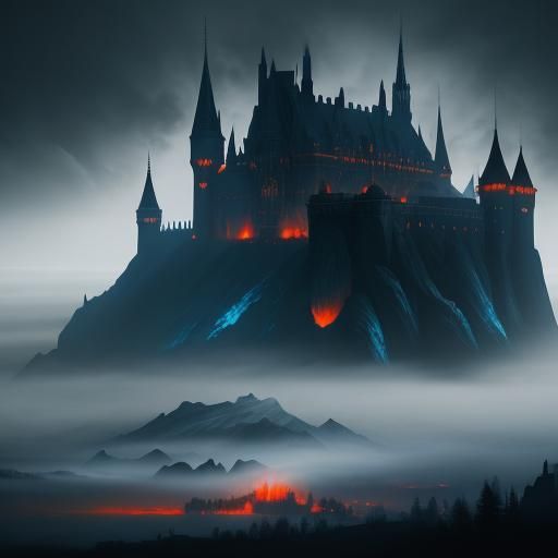 Colossal Black Castle in Dark Surrealist Style