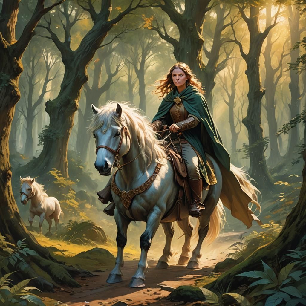 Hobbit Cleric on Pony in Mystical Forest