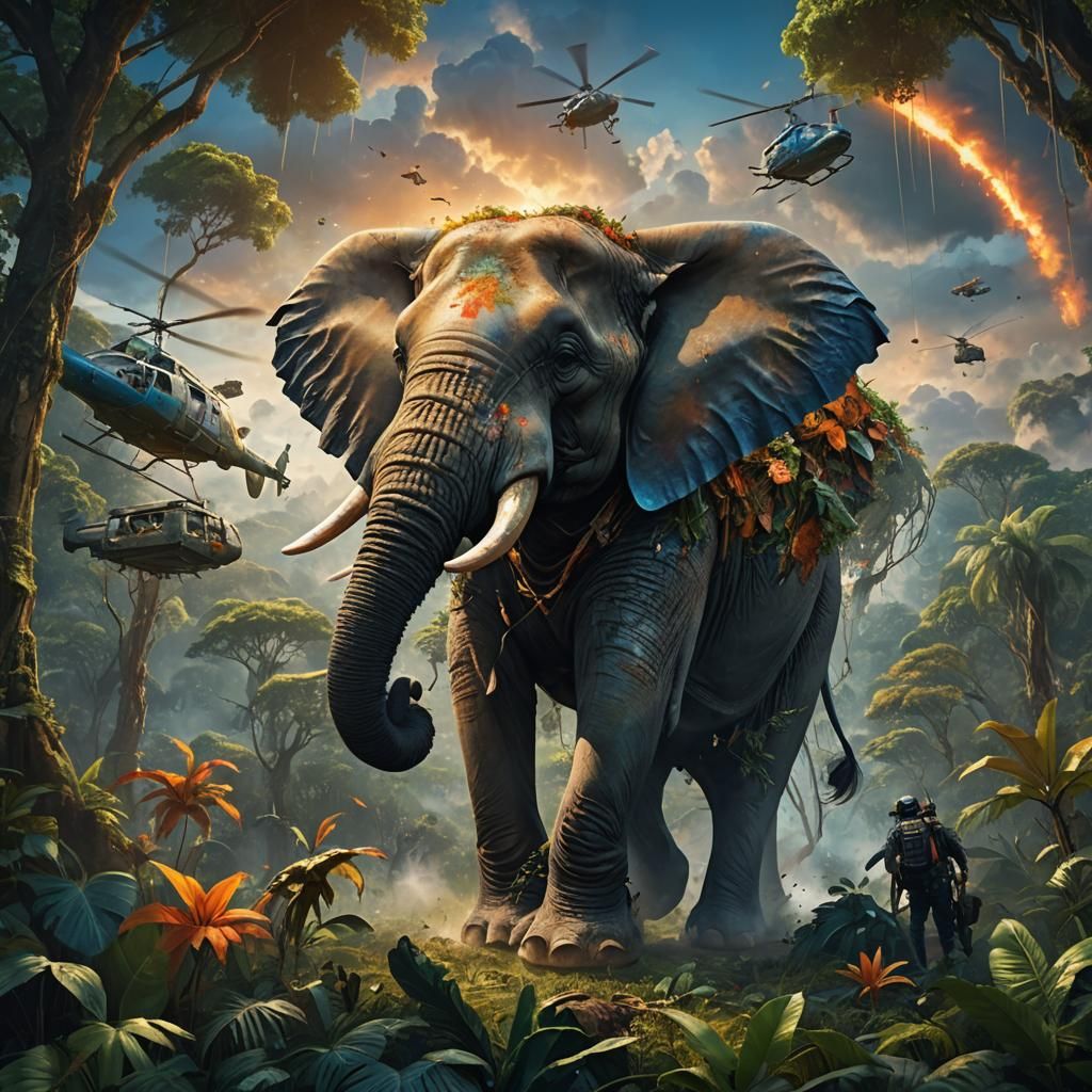 Elephant Breaks Helicopter: Fantasy Concept Art