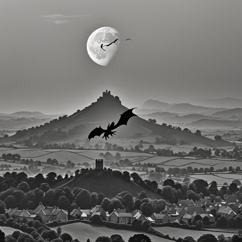 Wyvern Silhouette Over Glastonbury Tor