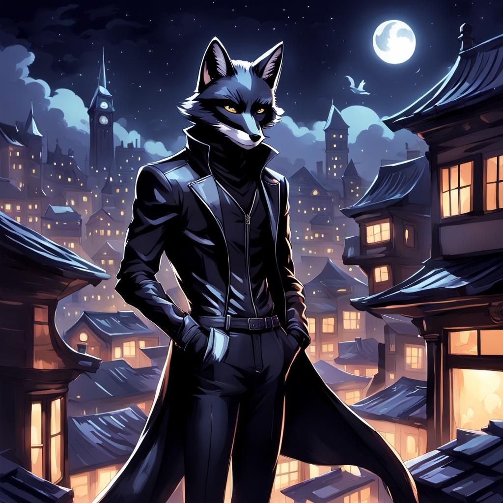 Sleek Fox Phantom Thief on Rooftops at Night