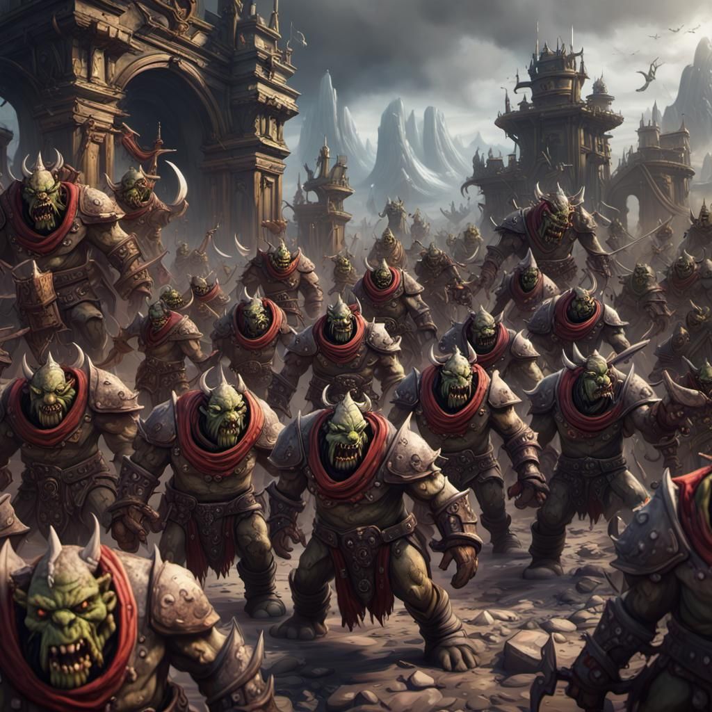 Epic Ork Army Battle Scene in Detailed Digital Painting