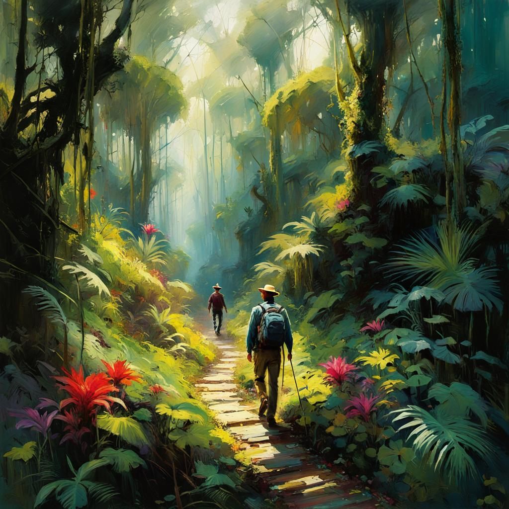 Tropical Forest Path Painting in Fine Art Style