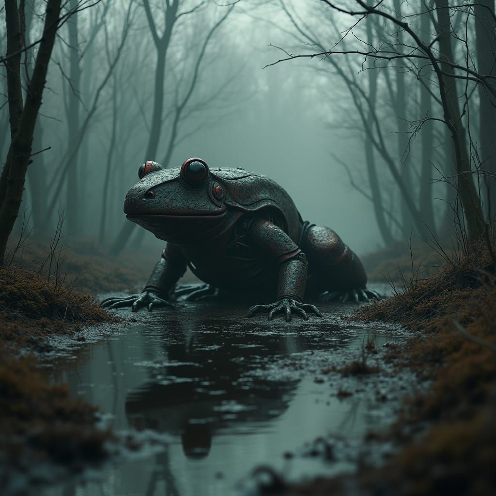 Mechanical Frog in Cursed Gothic Swamp