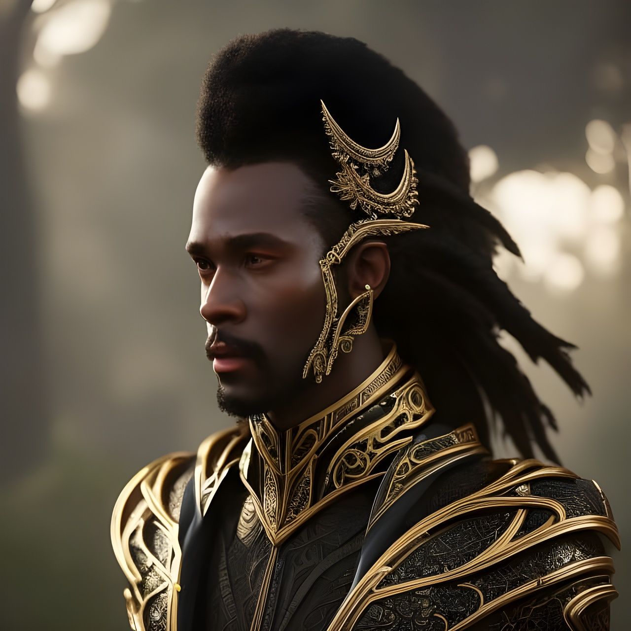 Maellic the Jubilee is a strikingly handsome black man, Melanin, crotch grabbing male elven bard playing a mandolin, pie...