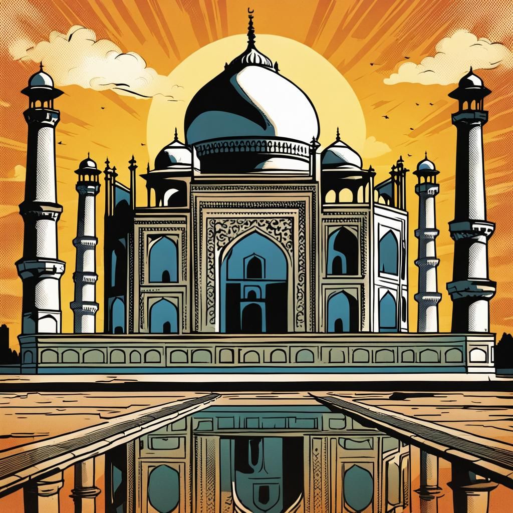 Taj Mahal in Retro Comic Book Style