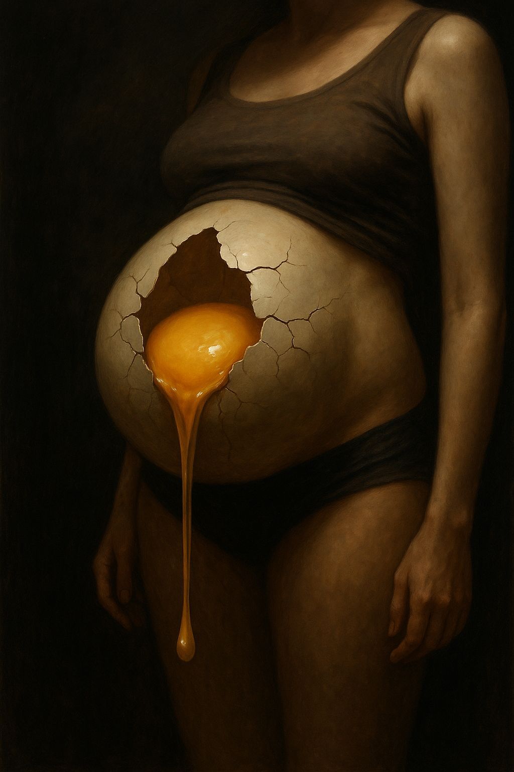 Imagine A surreal image in which the belly of a pregnant wom...