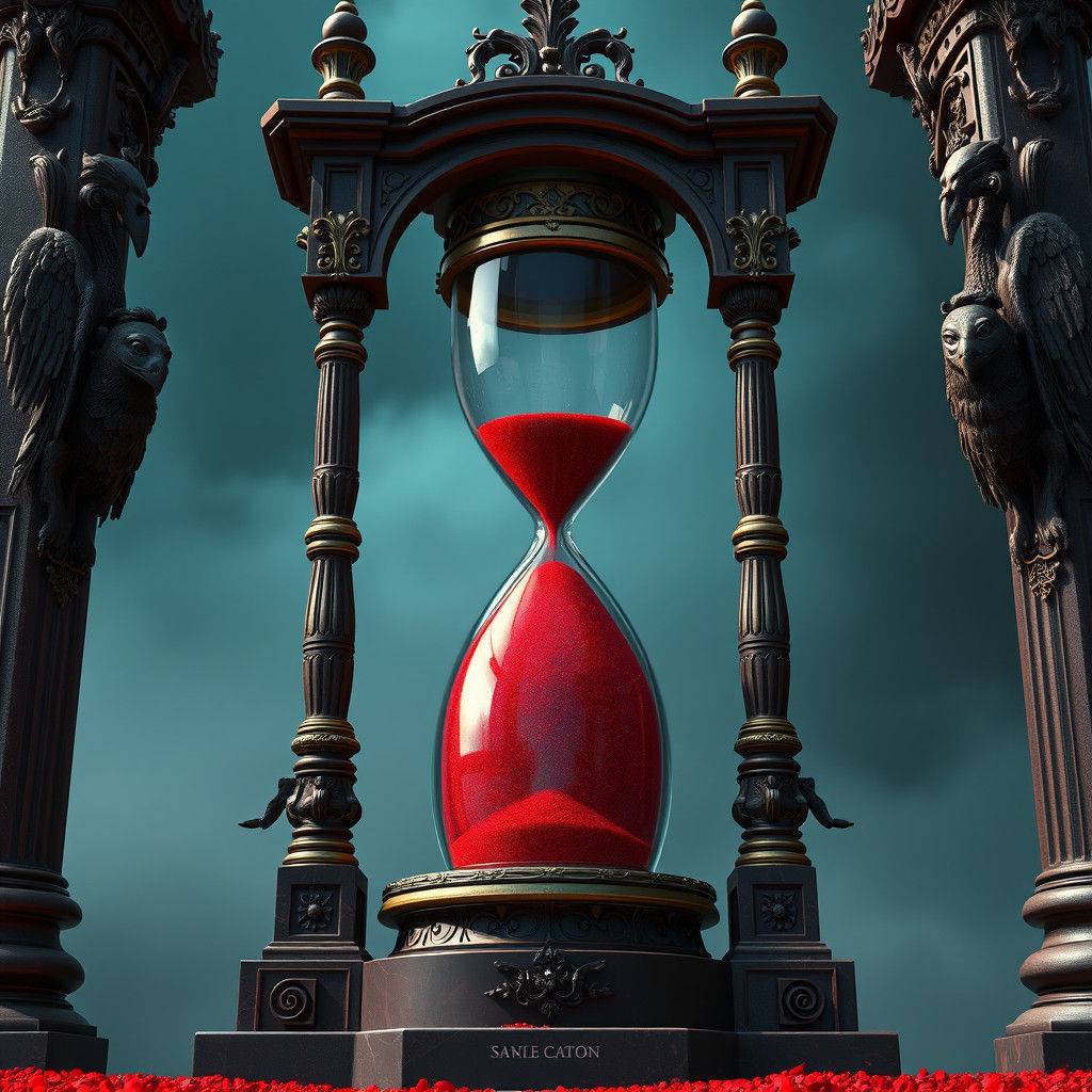 Red Sand Hourglass with Gothic Frame in Fantasy Art