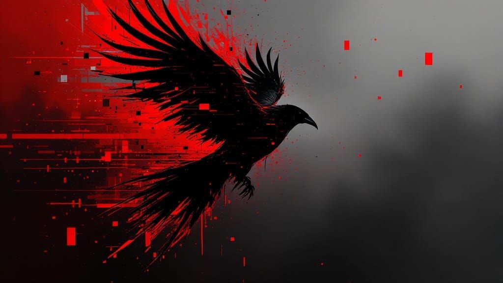 Surreal Raven in Cyberpunk Glitch Style