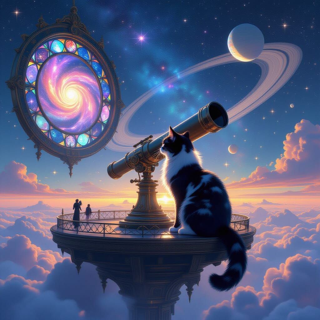 Celestial Observatory on Floating Island with Galactic Cat