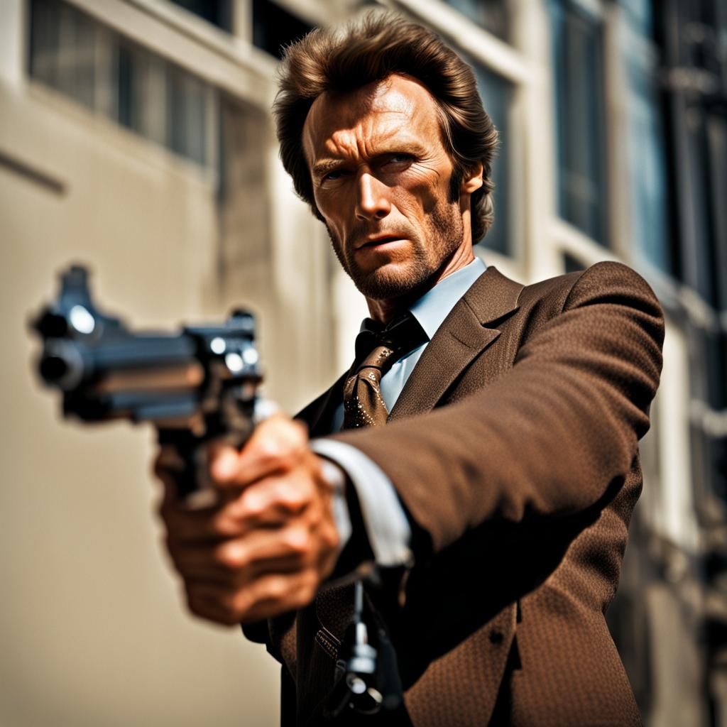 Intense Portrait of a Young Man Aiming Revolver