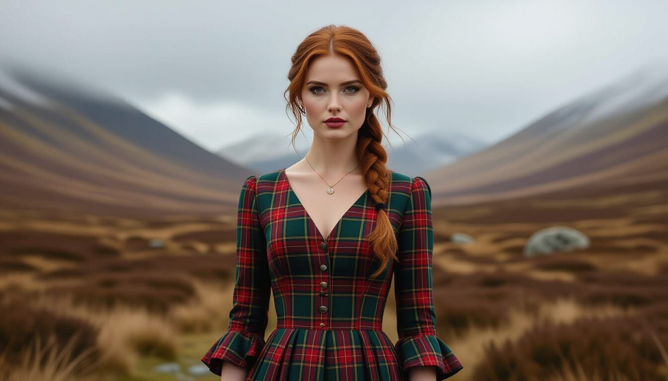 Scottish Woman in Highlands Landscape: Photorealistic Portra...