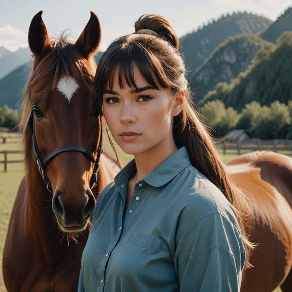 Woman and Horse with Matching Bangs