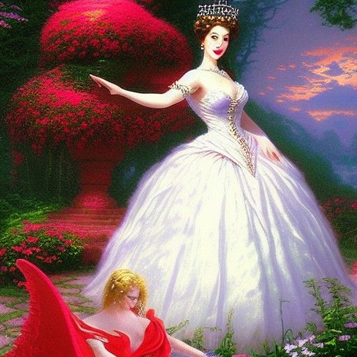 Devil Queen in Nature with Red Ball Gown