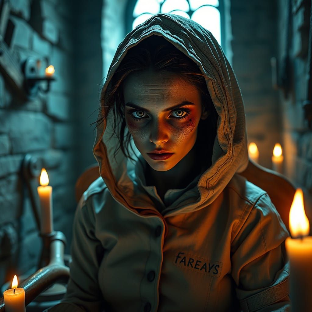 Exhausted Nurse in Medieval Hospital Setting