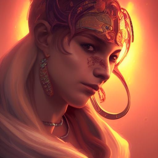 Aries Zodiac Portrait in Art Nouveau Style