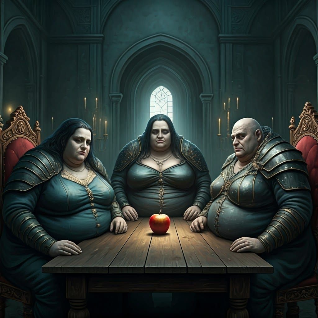 Melancholic Figures and a Halved Apple, Fantasy Art