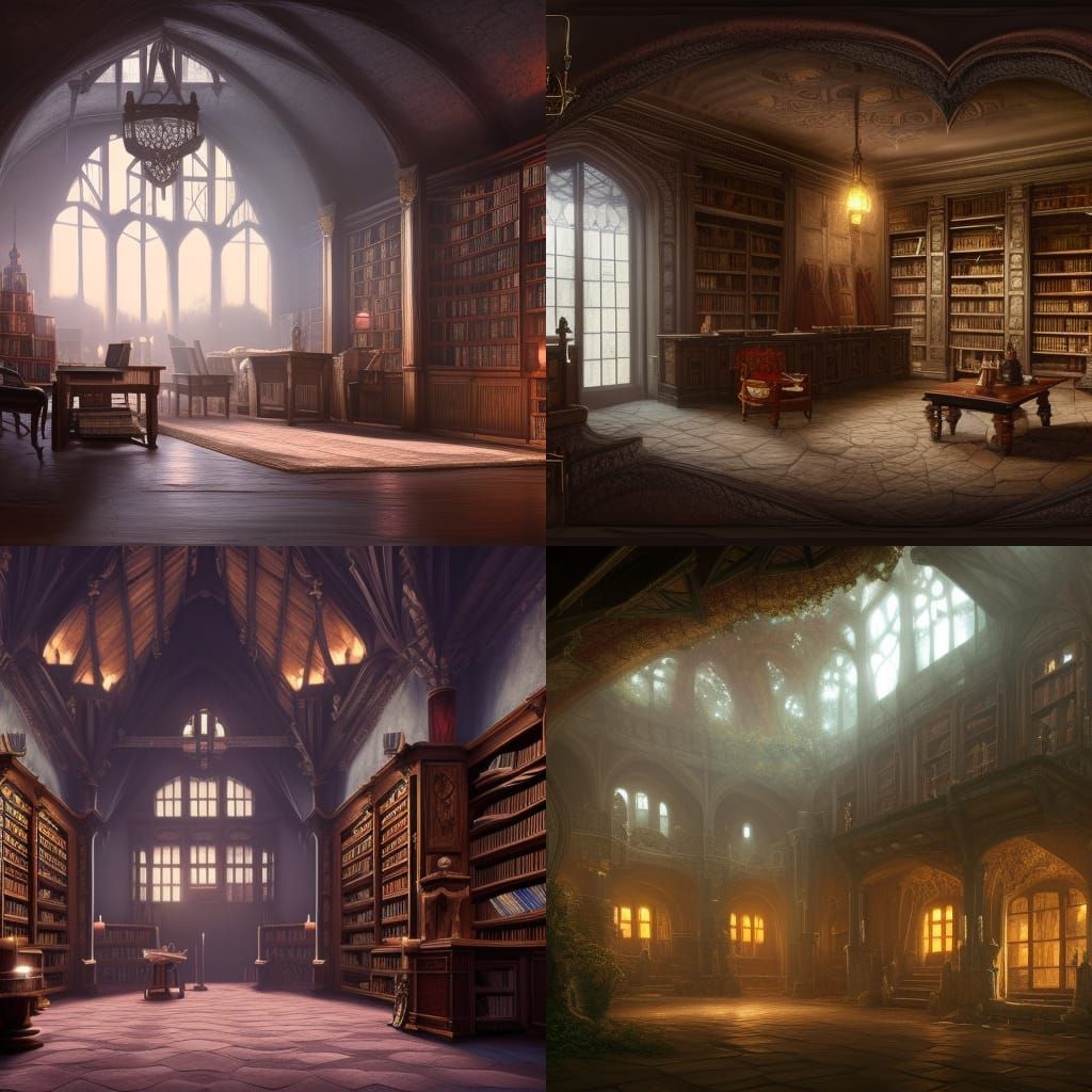 Darkwood Manor Interior: Castle Library and Study