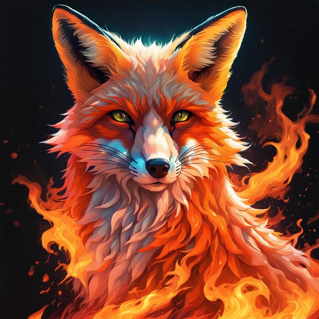 Fox Ablaze: A Fiery Portrait in Digital Art Style