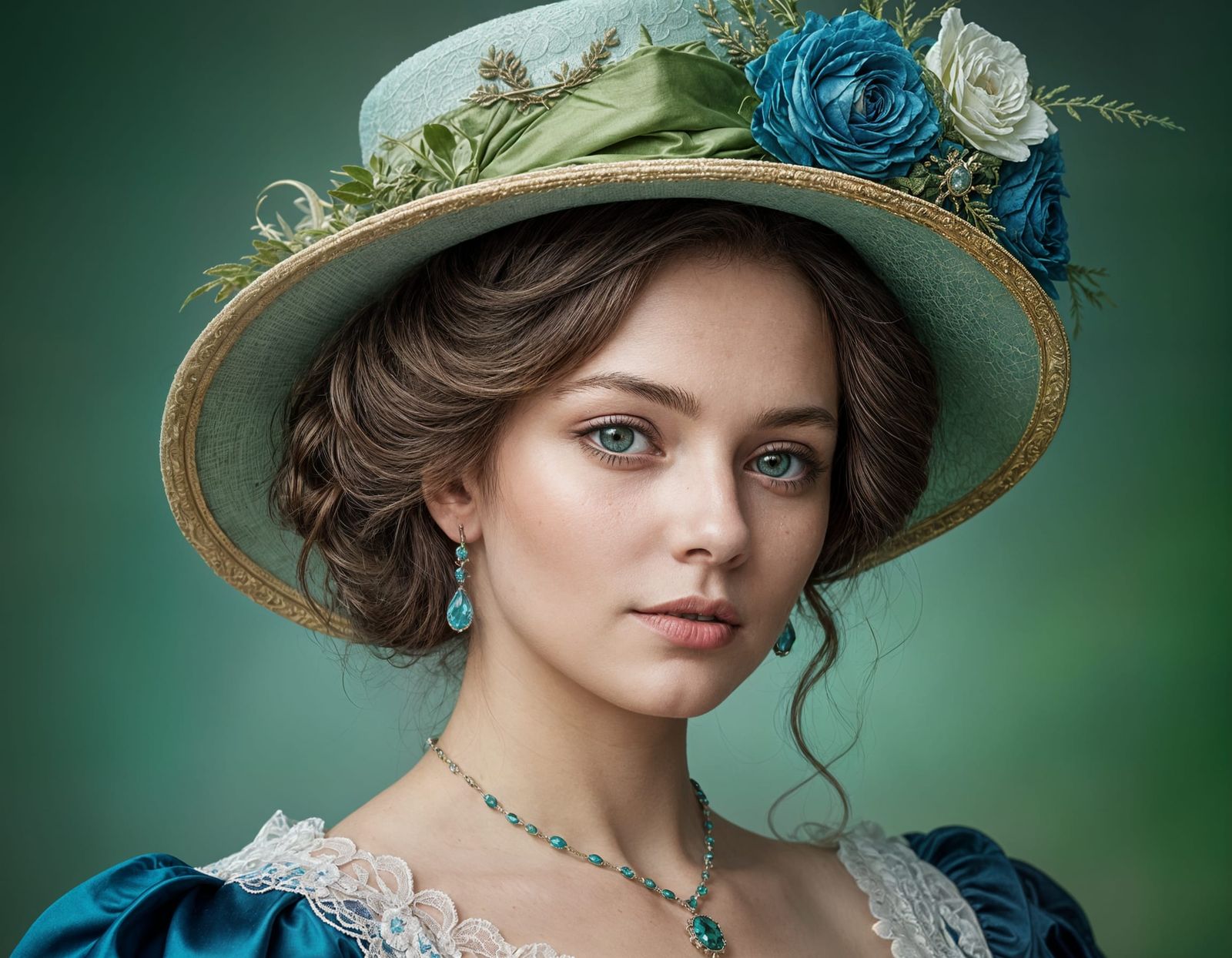 Victorian Portrait in Green and Blue