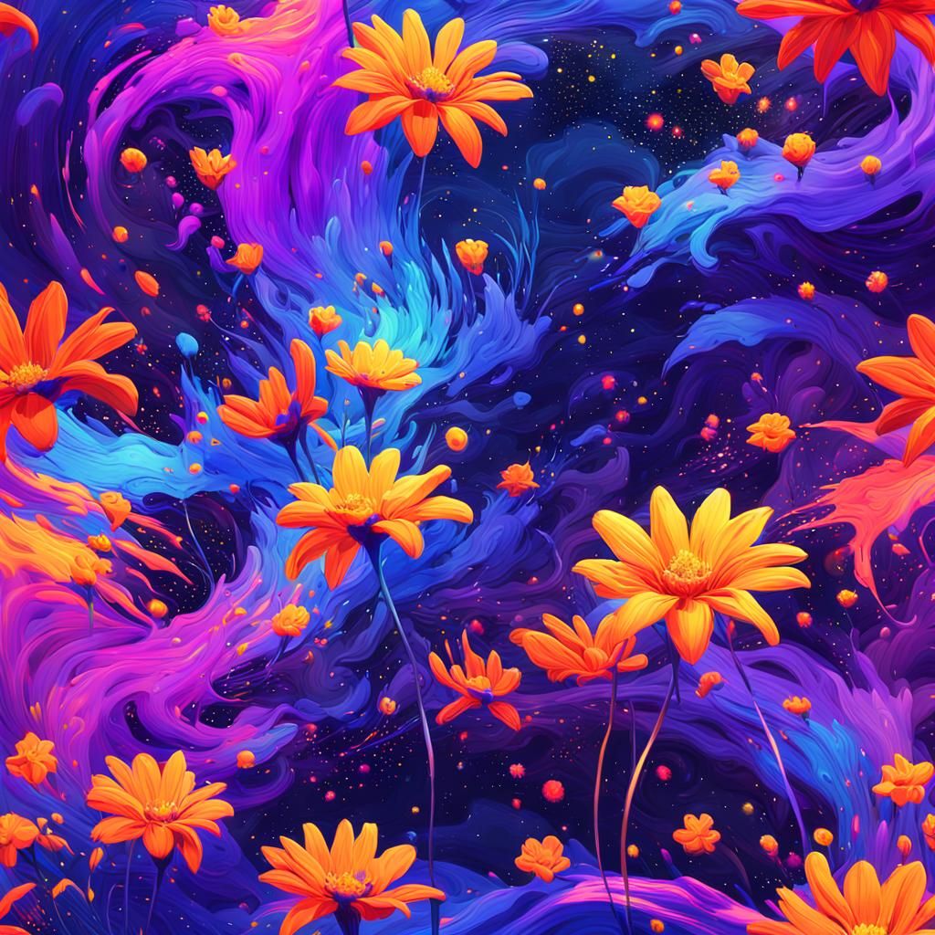 Cosmic Garden: Vibrant Glitchcore Concept Art