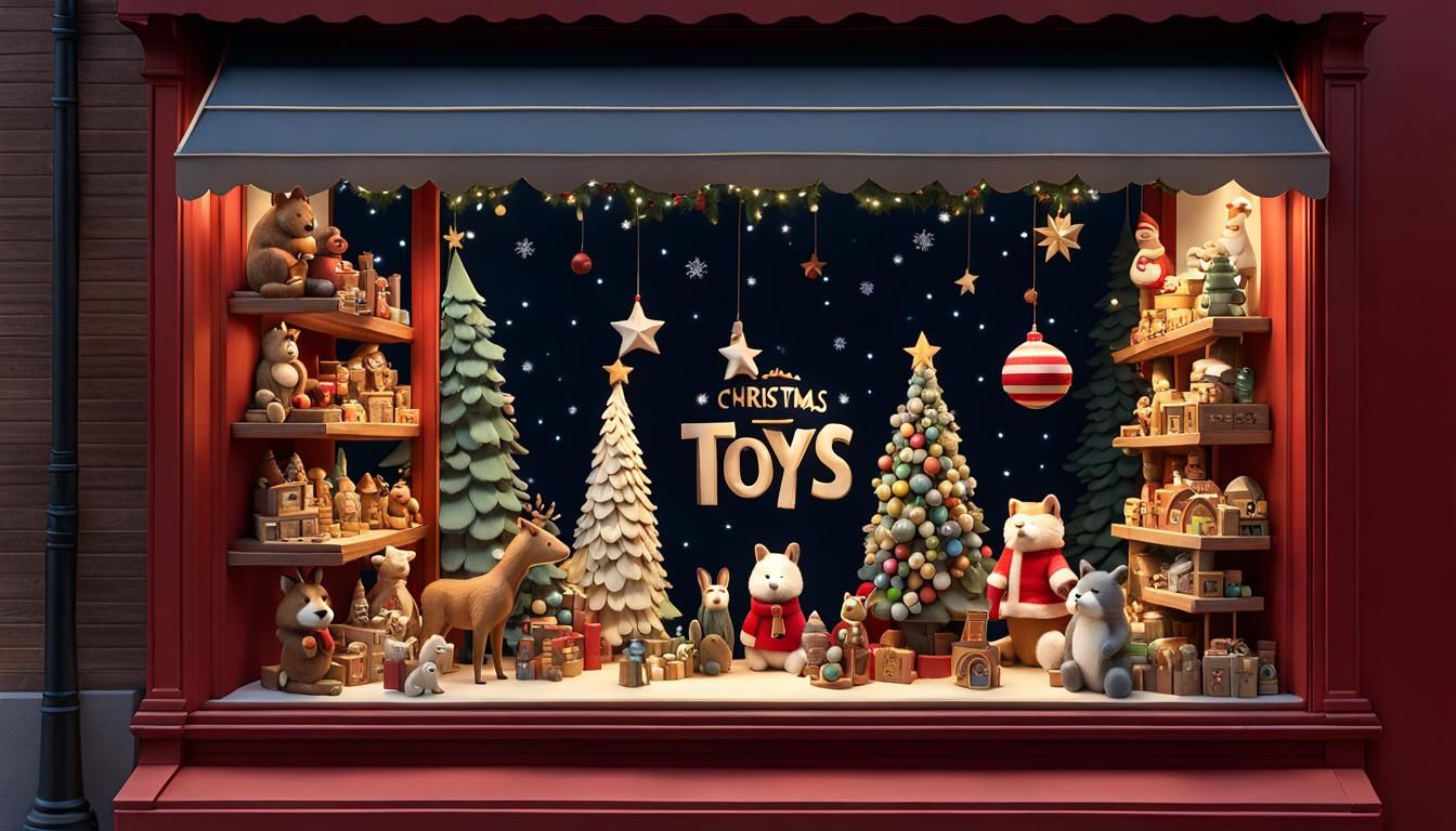 Christmas Toy Shop Window in Claymation Style
