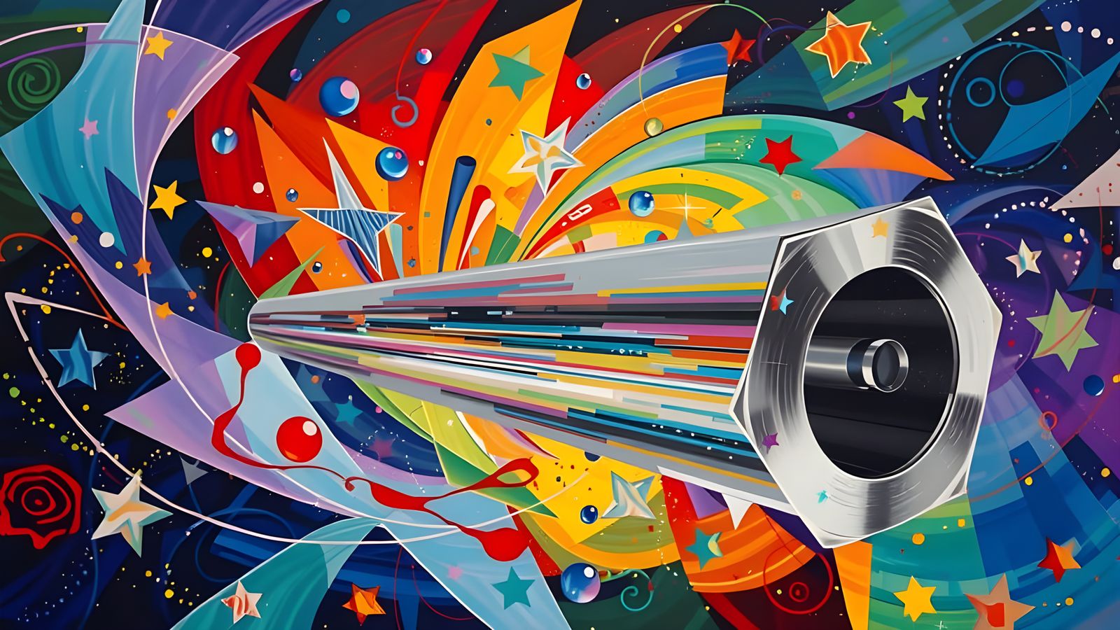 Reflective Cylinder Mirrored in Surreal Cosmic Impasto