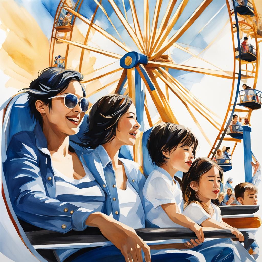 Family Fun: Rollercoaster Ride in Double Exposure Watercolor