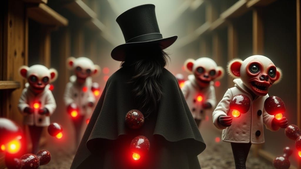 Surreal Zombie Monkey Clown Procession in Dreamlike Horror