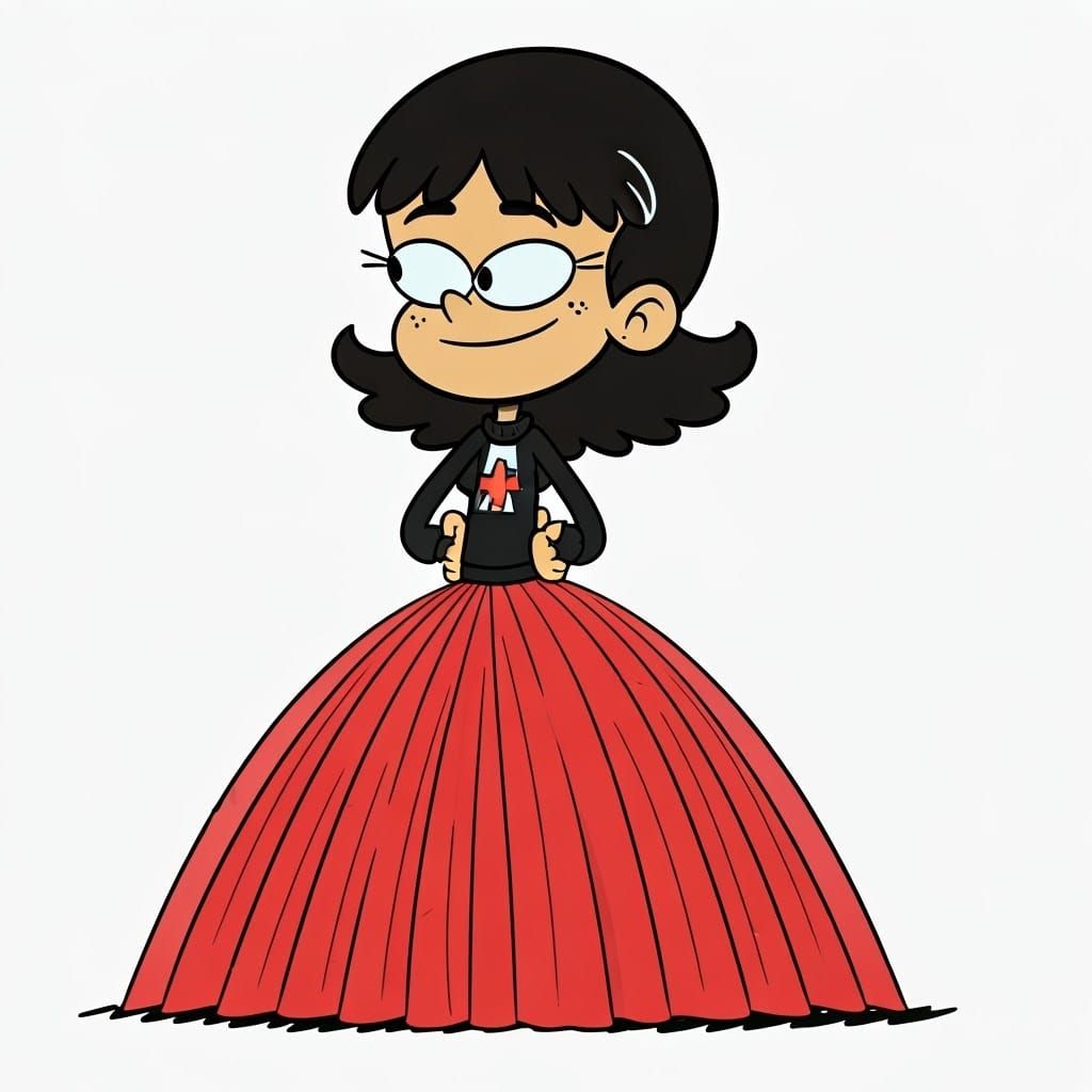 The Loud House cartoon style: Stella Zhau wearing a long red...