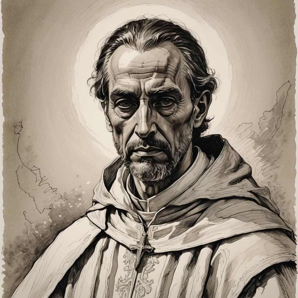 Cleric Portrait in Pen and Ink Style