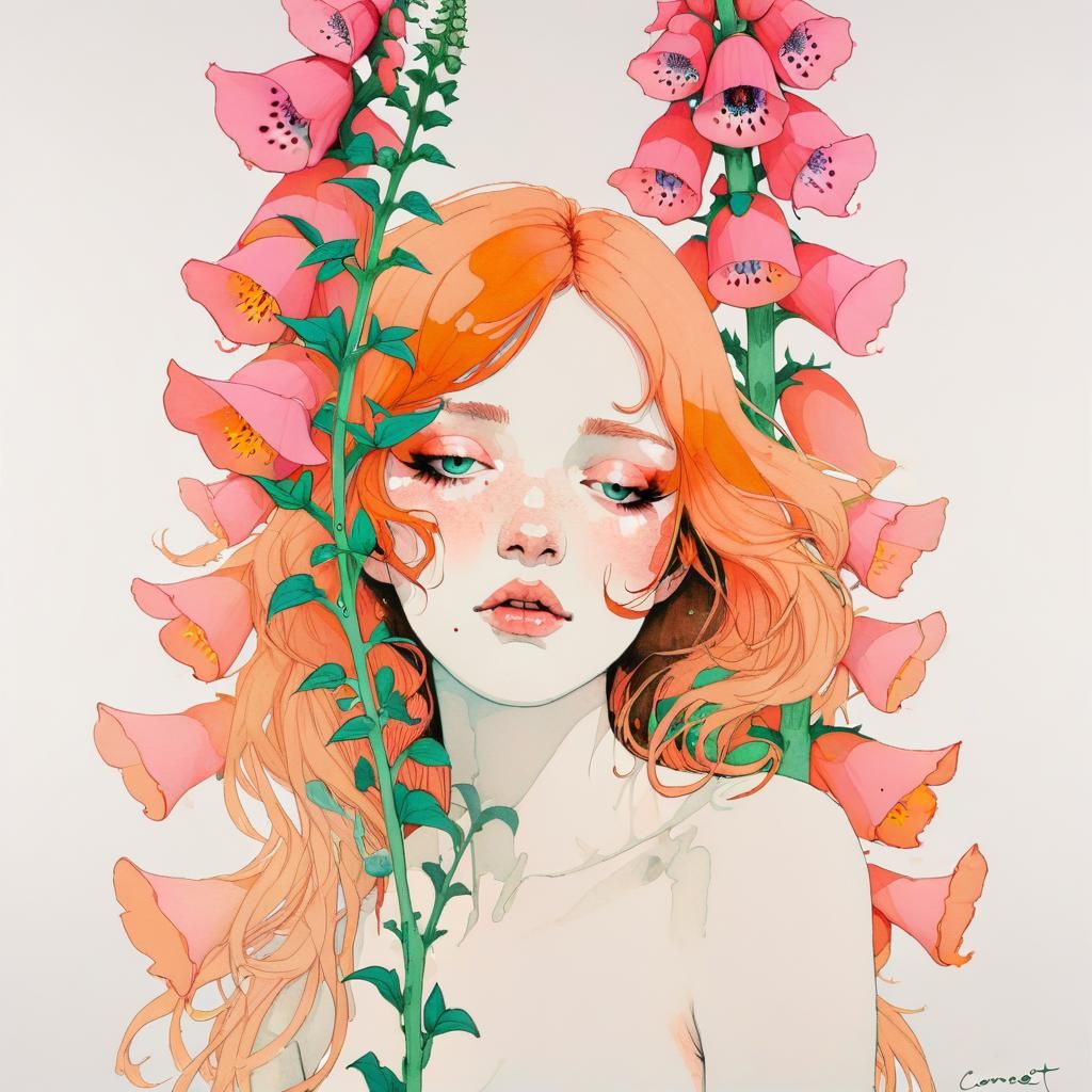 Camelot Peach Foxglove Inspired Abstract Digital Art