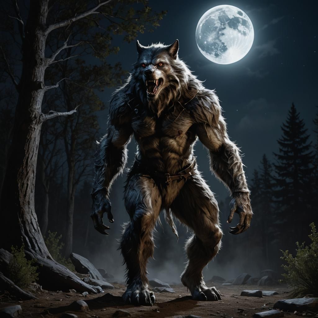 Photorealistic Werewolf Under Moonlight