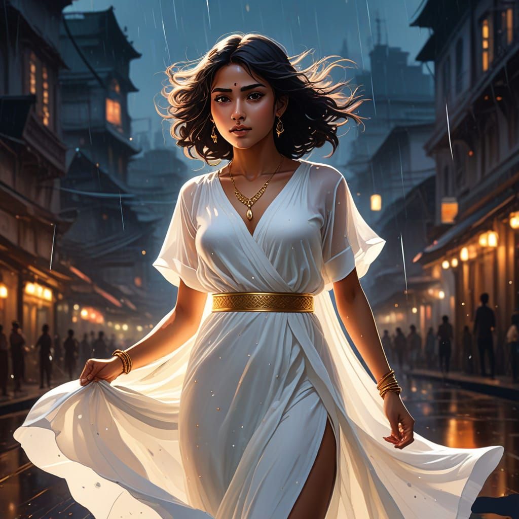 Elegance dances through the rain's embrace